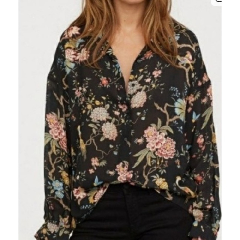 GP & J BAKER x‎ HM floral button up shirt women SZ 6 flowy career feminine boho